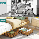 Bamboo Under Bed Storage Containers- Underbed Organizer with Wheels with Large Dust Bag,Sturdy Wood Rolling Under the Bed Shoe Storage Organizer Drawer 2 Packs (Walnut, Small) by CozyNest Decor