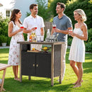 Outdoor Storage Cabinet, Woven Rattan Bar Table with 2 Doors, Slatted-Top, Wicker Console Table for Patio, Garden, Backyard, Kitchen - Black by CozyNest Decor