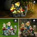 Upgraded Size Solar Garden Outdoor Statues Three Gnomes having party on turtle with 7 LED Solar Figurine for Lawn,Patio,Balcony,Yard Decor Unique Housewarming Gift, for grandfather, Father,Grandma,Wen by GreenHaven Gardens
