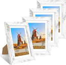 5x7 Picture Frame Set of 4, 5 x 7 Wood Photo Frames with Mat for 4x6, Rustic Natural Wooden Frame with Real Glass Cover for Wall and Tabletop Display,Distressed White by CozyNest Decor