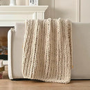 Esterra Chunky Knit Blanket Throw 50"x60", 100% Hand Knitted Chenille Throw Blanket, Cozy Soft Thick Cable Knit Throw Large Rope Knot Crochet Throw Blanket for Sofa Couch Bed, Sandshell/Oatmeal by CozyNest Decor