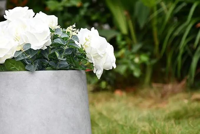 Kante 15.3" Dia Round Concrete Planter, Outdoor Indoor Large Plant Pots Containers with Drainage Hole and Rubber Plug for Home Garden Patio, Natural Concrete, photo 7 of 15