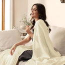 PHF Cooling Waffle Blanket Twin Size, Lightweight 60% Rayon Derived Bamboo & 40% Cotton Breathable Blanket for Hot Sleepers, Soft and Luxury for Bed Couch and Sofa, 66"x90", Ivory by CozyNest Decor