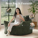 Giant Plush Bean Bag Chair for Adults with Armrests - Oversized Comfy Green Beanbag Lounge Lazy Floor Sofa Accent Chair for Living Room, Bedroom & Dorm, Cozy Fluffy Single Cloud Mini Couch by CozyNest Decor