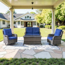 Outdoor Patio Furniture Set - 7 Piece Gray Wicker Conversation Patio Furniture Set All Weather Swivel Chairs with Ottoman and Loveseat Glider Chair for Deck Balcony Backyard by GreenHaven Gardens