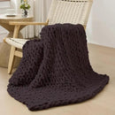 Bigacogo Chunky Knit Throw Blanket for Couch, 40x40 inches, 100% Hand Knitted with Thick Jumbo Chenille Yarn, Cozy Soft Large Rope Knot Cable Crochet Blankets for Sofa Bed Living Room, Chocolate by CozyNest Decor