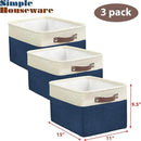 SIMPLE HOUSEWARE Large Fabric Storage Bin, 15" x 11" with Leather Like Handles, 3 Pack, Steel Blue by CozyNest Decor