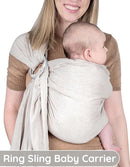 Lightweight - 100% Cotton Muslin Ring Sling Baby Carrier Newborn, Toddler, Infant Holder – Adjustable, Breathable, Beige Baby Sling Carrier by TinyTreasures Baby Boutique