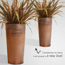 KOL 25'' Tall Galvanized Steel Planter Pot with Water Level Indicator - 2-Pack Self Watering Planters Flower Pot for Plants - Round Powder Metal Planter Box - Indoor Outdoor Grande Plant - Bronze by CozyNest Decor