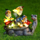 Upgraded Size Solar Garden Outdoor Statues Three Gnomes having party on turtle with 7 LED Solar Figurine for Lawn,Patio,Balcony,Yard Decor Unique Housewarming Gift, for grandfather, Father,Grandma,Wen by CozyNest Decor
