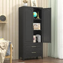 Kitchen Pantry Cabinet, 75" Tall Metal Pantry Cabinet with Two Drawers, Food Cupboards with Doors and Shelves, Freestanding Storage Cabinets for Dining, Living Room, Black, Assembly Required by CozyNest Decor