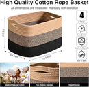 Storage Baskets for Shelves Organizing, Woven Cotton Rope Baskets for Storage, Book Basket, Towel Basket, 12.5"Lx9.1''Wx7.9''H (4 Packs) Gradient Black & Jute by CozyNest Decor