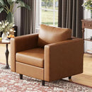 Faux Leather Single Sofa, Modern Accent Chair Brown with Storage Deep Seat Large Reading Armchair for Living Room Bedroom Office by CozyNest Decor