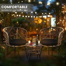 Kromax 3 Piece Bistro Set, Modern Outdoor Wicker Patio Furniture with Tempered Glass Table Top and 2 Chairs, Washable Cushions, Natural Rattan and Black Cushion by CozyNest Decor