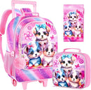 gxtvo Rolling Backpack for Girls, Cute Dog Roller Wheels Kids Bookbag - Wheeled Elementary School Bag - 3PCS Dog by TinyTreasures Baby Boutique
