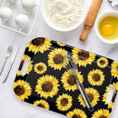 Serving Trays with Handles, 14.5 x 9.8 inch Rectangular Plastic Tray for Restaurant, Kitchen, Sunflower Black Background by CozyNest Decor