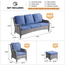 ovios 8 Pieces Patio Furniture Set, Outdoor Wicker Sofas with 2 Chairs, 4 Ottomans and Comfy Cushions, All Weather High Back Couch Set for Deck Porch, Grey Rattan, Denim Blue by GreenHaven Gardens