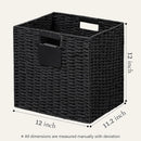 UBBCARE 2 Pack Wicker Basket, 12×12 Storage Cubes with Label, Foldable Cube Storage Bin with Handle, Square Storage Basket for Shelves, Woven Paper Rope Basket for Organizing, Black by GreenHaven Gardens