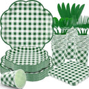 350 Pcs Green Gingham Plates and Napkins Party Supplies - Green and White Checkered Plates Sets Serve 50 Guests - Scalloped Gingham Paper Plate for Birthday Picnic BBQ Golf Party Decorations by CozyNest Decor