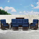 Joyside 6 Piece Patio Furniture Set, Outdoor Wicker Conversation Sets with Swivel Rocker Chairs and Sofa, Thick Cushion, Rattan Patio Sectional for Porch, Deck Use (Brown/Blue, 6 PCS) by GreenHaven Gardens