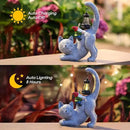 Cat Statue Garden Decor with Funny Gnome Figurine & Solar Lantern, Motherday Gifts for Mom,Birthday Gift for Women,Cat Statues for Garden,Patio,Yard Decoration, Gray, SR-C-003 by GreenHaven Gardens