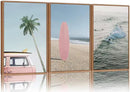 Tinonedraw Large Ocean Beach Framed Canvas Wall Art, Summer Coastal Surfboard Wall Decor, Palm Tree Pink Car Artwork, Modern Surfing Seascape Art Prints for Living Room Bedroom Office 16"x24"x3 by CozyNest Decor