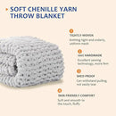 L'AGRATY Chunky Knit Blanket Throw: 72''x84'' Chenille Chunky Knitted Throw Blanket for Bed Couch - Handmade Thick Big Cable Knit Blanket - Large Chunky Crochet Rope Blanket for Home Decor(Grey) by CozyNest Decor