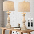 BOBOMOMO 27" Farmhouse 3-Way Dimmable Touch Control Table Lamp Set of 2 with USB A &USB C Charging Ports for Bedroom Living Room Vintage Rustic Traditional Nightstand Bedside Lamps (2 Bulbs Included) by CozyNest Decor
