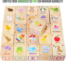 Montessori Mama Wooden Blocks for Toddlers 1-3 - Large 1.6" Hardwood Stacking Blocks with Letters, Shapes, Colors, and Images - Perfect for Early Development and Play by TinyTreasures Baby Boutique