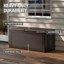 Rubbermaid Extra Large Resin Outdoor Storage Deck Box (134 Gal), Weather Resistant, Brown, Deck Organization for Home/Backyard/Pool Chemicals/Toys/Garden Tools/Porch/Patio Cushions by GreenHaven Gardens