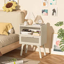 Lerliuo Rattan Nightstand, Side Table with Drawer Open Shelf, Cane Accent Bedside End Table with Solid Wood Legs, Mid Century Modern Night Stand for Bedroom, Dorm and Small Spaces (Grey White) by CozyNest Decor