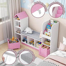 Toy Storage Organizer for Kids Bookshelf with Reading Nook, Multifunctional Kids Bookcase with 7 Storage Cubbies, 2 Movable Drawers and Seat Cushion for Keeping Kids' Toys Books Organized, Pink by CozyNest Decor