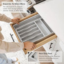 Premium Silverware, Flatware and Utensil Organizer for Kitchen Drawers, Food-Safe Contract Grade, Expandable from 10.5 to 19 In, Gray Bamboo by CozyNest Decor