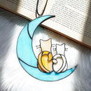 HDCRYSTALGIFTS Couple Cat Sitting on Moon Stained Glass Window Hanging, Modern Art Suncatcher for Window, Wall Decor,Cat Lover Gifts for Women/Girls by GreenHaven Gardens