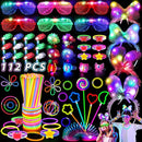 112PCS Glow in the Dark Party Supplies for Kids Adults, Light Up Party Favors with Light Up Glasses, 50 Glow Sticks Bulk Pack for DIY Bracelets Necklaces, Neon Party Supplie Decorations for Hallowee by TinyTreasures Baby Boutique
