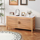 Goplus Patio Storage Cabinet, 2-Door Acacia Wood Storage Container with Faux Marble Top, Outdoor Wooden Sideboard for Deck, Garden, Lawn and Backyard by CozyNest Decor