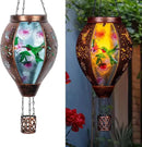 Hummingbird Hot Air Balloon Solar Lantern, Metal & Glass Flickering Flame Light Solar Lantern, Hanging Waterproof Solar Lanterns Outdoor for Garden Patio Tree Decoration by GreenHaven Gardens