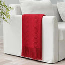 MIULEE Red Knitted Throw Blanket for Couch Boho Textured Cozy Woven Blanket with Tassels for Sofa Chair Bed Living Room Acrylic Wave Pattern 50"x60" by CozyNest Decor