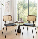 Rattan Dining Chairs Set of 2, Mid Century Modern Dining Chairs with Cane Back for Kitchen Dining Room, 19 Inch Faux Leather Black by CozyNest Decor