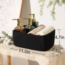 Small Storage Baskets for Organizing | Closet Organizer Bins | Shelf Toy Basket | Woven Rope Baskets | Cube Decorative Box | Shallow Basket | 11.5x7.5x4.7” | 3 Packs Black by GreenHaven Gardens