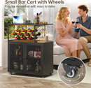 Wine Bar Cabinet with Wheels, 4-Tier Bar Cart with Power Outlets and LED Light, Liquor Cabinet Home Mini Bar with Wine Rack, Coffee Bar Cabinet for Liquor, Black by CozyNest Decor