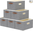 Yawinhe Fabric Storage Bins with Handles, Foldable Baskets for Shelves, Cubes with 3 Handles, Large Boxes for Clothes, Grey, 16.9''Lx11.8''Wx10.2''H, 6-Pack by TinyTreasures Baby Boutique