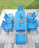 7 Pieces HDPE Outdoor Dining Set, Patio Dining Set with Umbrella Hole, All Weather Outdoor Dining Table Sets for 6, HDPE Patio Furniture Sets for Deck, Backyard, Lawn, and Poolside, Sky Blue by CozyNest Decor