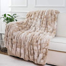 BATTILO HOME Ruched Luxury Faux Fur Throw Blanket Beige Tie-dye Rabbit Fur Blanket for Couch, Living Room, Fuzzy, Soft, Plush, Cozy, Elegant with Reversible Mink Blanket Beige, 60"x80" by CozyNest Decor
