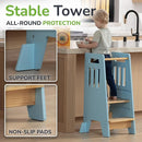 Toddler Tower with a Sliding Door and 3 Adjustable Heights - Complete Toddler Kitchen Stool Helper with Support Feet - Safe Design for 18+ Months to 6-Year-Old Kids - Blue by TinyTreasures Baby Boutique
