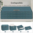 Large 17" 36 Quart Collapsible Stackable Storage Bins with Lids, 3 Packs Blue-Green Linen Fabric Closet Boxes with Lids, Storage Cube Baskets Container Organizers for Bedroom (17x12x11) by CozyNest Decor
