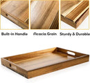 YOUEON 2 Pack Large Acacia Wood Serving Tray with Handles, 17x12 Inch Decorative Wood Trays for Serving Food, Party, Rectangle Ottoman Tray, Coffee Table Trays for Bed, Living Room, Kitchen by CozyNest Decor