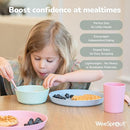 WeeSprout Bamboo Kids Bowls with Lids, Set of Four 10 oz Kid-Sized Dinnerware, Cereal, Leftovers & Snack Bowl, Dishwasher Safe (Blue, Yellow, Orange, & Red) by TinyTreasures Baby Boutique