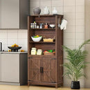 70in Tall Bookshelf 5 Tier Bookcase with Barn Doors and Adjustable Shelves, Brown Farmhouse Book Shelf with Storage Cabinet, Wood Freestanding Display Bookshelves for Bedroom, Kitchen (3PCS) by CozyNest Decor