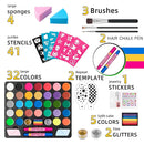 Maydear Face Painting Kit for Kids, 32 Colors Water Based Makeup Palette with Stencils, Glitters, Rainbow Split Cake, Hair Dye Clips, for Parties, Halloween, Safe Professional Face Body Paint Kit by TinyTreasures Baby Boutique